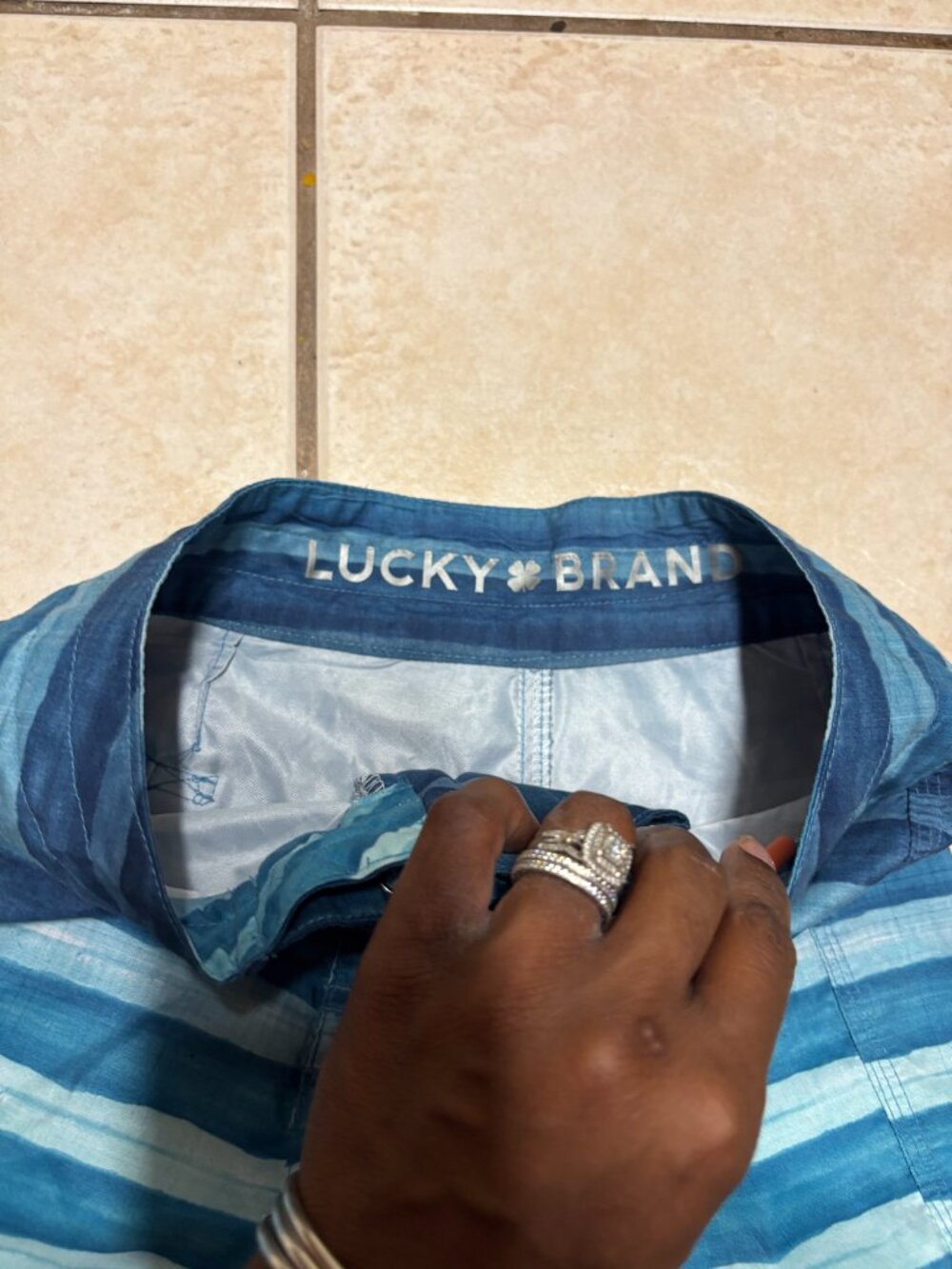 Lucky Brand boys stripe swim trunks blue tie waist size 10 - Picture 2 of 4